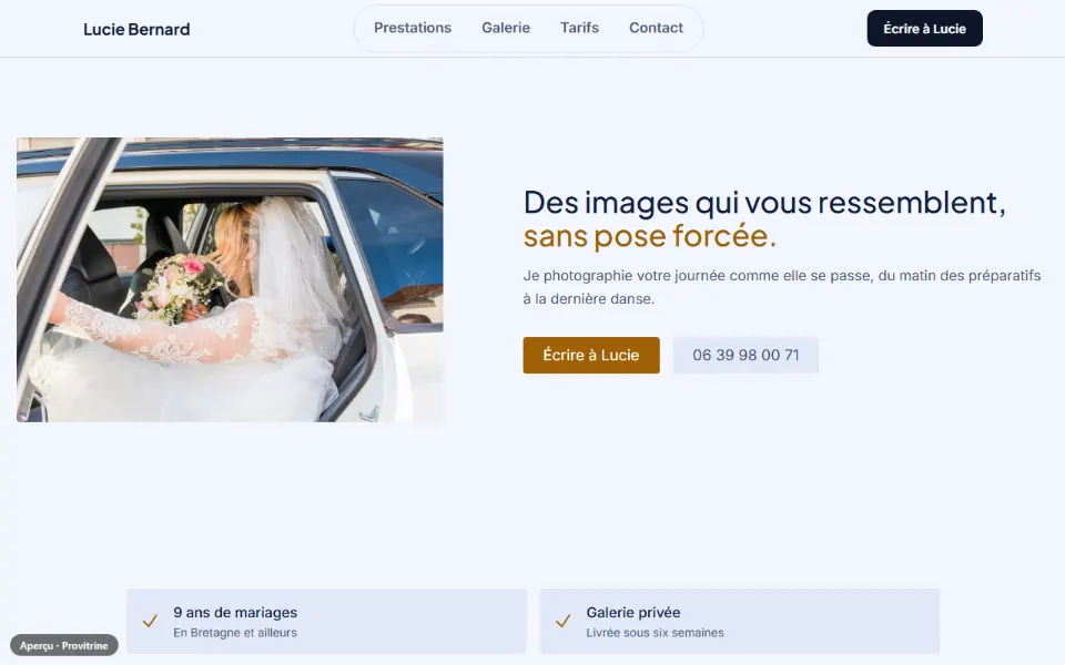 Exemple de site fait avec Provitrine : photographe