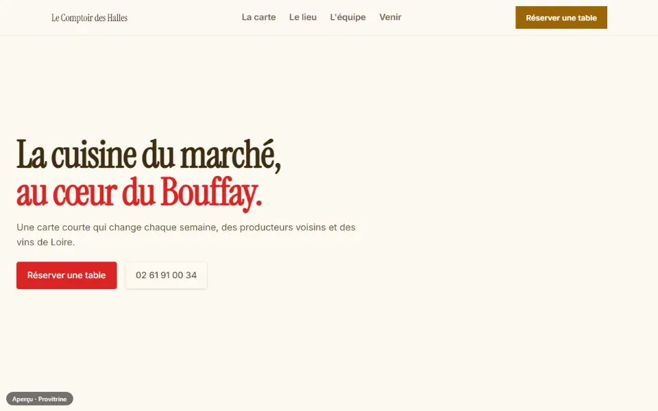 Exemple de site fait avec Provitrine : restaurant