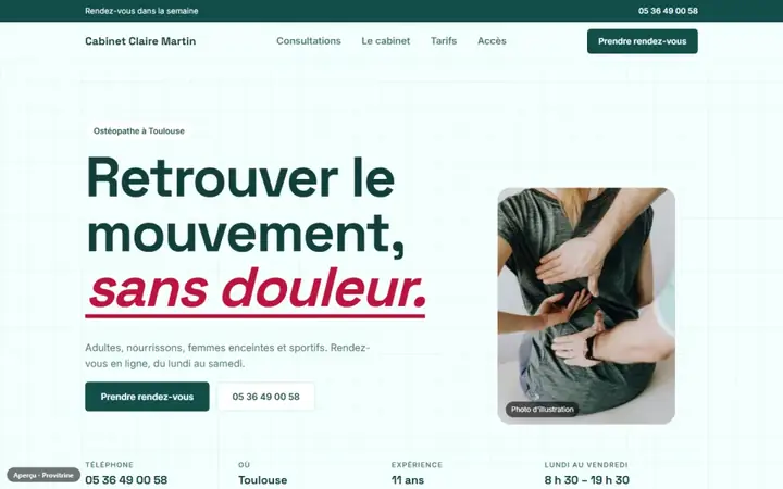 Exemple de site : une ostéopathe